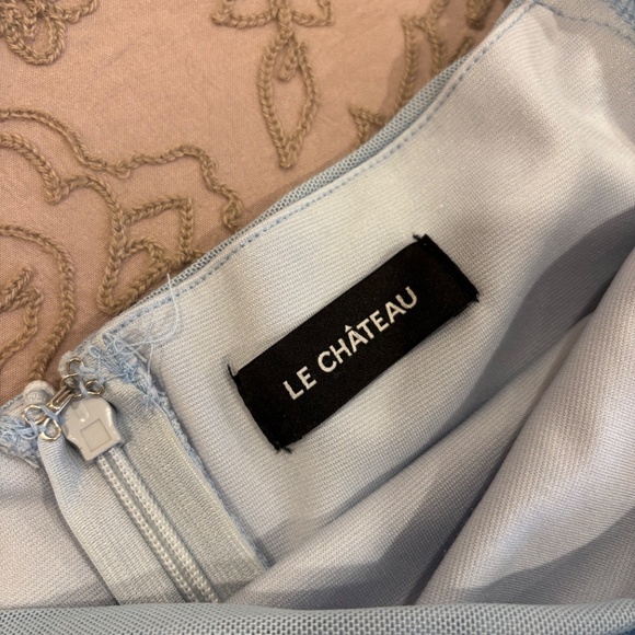 Light blue formal dress with mesh sleeves - Picture 5 of 5